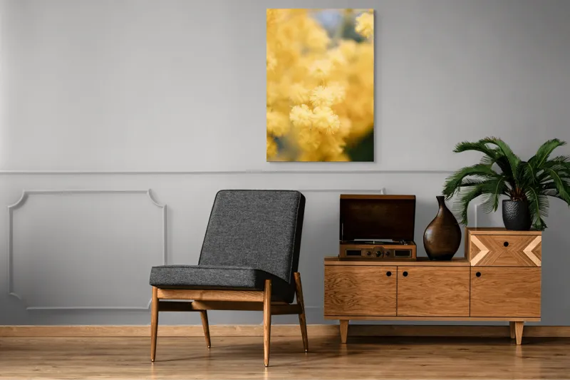 Tablou Canvas, "Mângâierea florilor de mimoză aurie", Flori, Galbene, Puf, Delicate, Moale, Blânde, Naturele, Inundante, Strălucitoare, Calme, 70 x 100 cm – poza 6