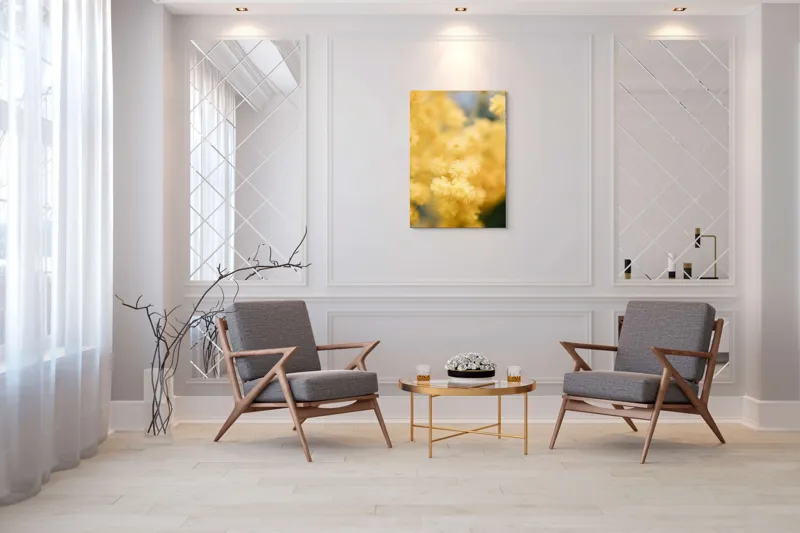 Tablou Canvas, "Mângâierea florilor de mimoză aurie", Flori, Galbene, Puf, Delicate, Moale, Blânde, Naturele, Inundante, Strălucitoare, Calme, 70 x 100 cm – poza 8