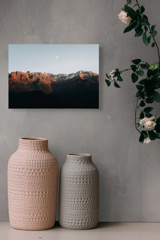 Tablou Canvas, "Luna răsare peste munții stâncoși", Munți, Apus, Lună, Roci, Cer, Umbre, Natură, Calm, Peisaj., 54 x 39 cm – poza 8