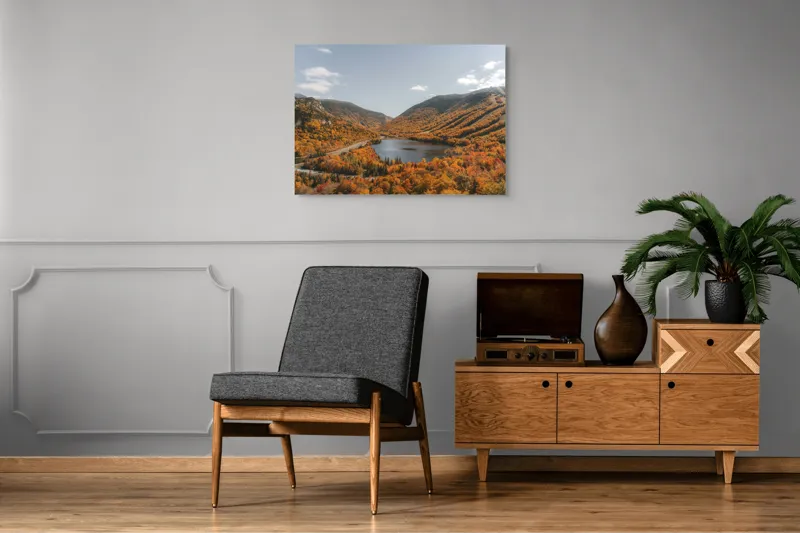 Tablou Canvas, "Tărâm de basm în culorile toamnei", Frunziș, Munți, Lac, Toamnă, Peisaj, Cer, Drumeție, Natură, 100 x 70 cm – poza 8