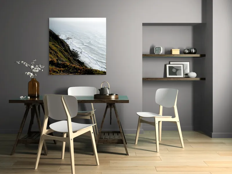 Tablou Canvas, "Stânci și valuri la apusul soarelui", Ocean, Stânci, Valuri, Cer, Vegetație, 100 x 100 cm – poza 6