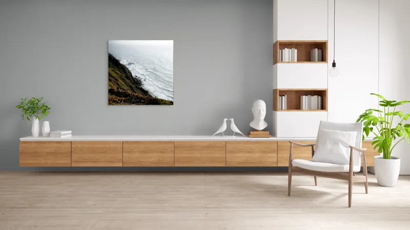 Tablou Canvas, "Stânci și valuri la apusul soarelui", Ocean, Stânci, Valuri, Cer, Vegetație, 100 x 100 cm – poza 8