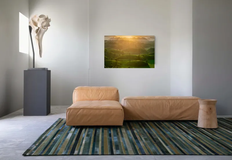 Tablou Canvas, "Răsărit peste colinele verzi", Apus, Dealuri, Lumina, Verdeață, Peisaj, Natură, Pitoresc, Tranquilitate, Frumusețe, Serenitate, 90 x 50 cm – poza 8