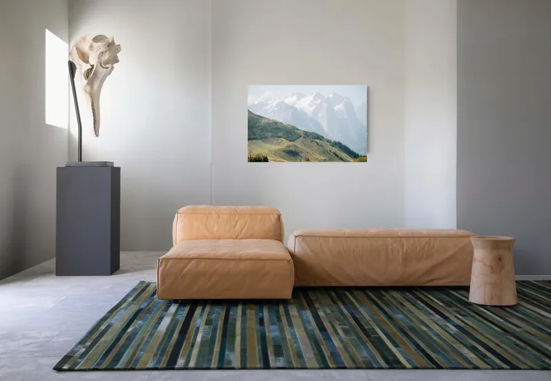 Tablou Canvas, "Peisaj montan sub cer senin", Munți, Vârfuri, Zăpadă, Întinderi, Vegetație, Coline, Cer Albăstrui, 90 x 50 cm – poza 8