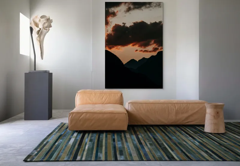 Tablou Canvas, "Siluetele munților la apusul soarelui", Munte, Siluete, Cer, Nor, Apus, Umbre, Dramatic, Contrast, Peisaj, Calm, 100 x 150 cm – poza 7