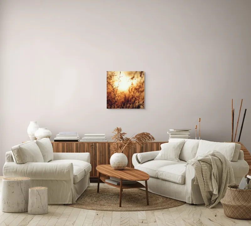 Tablou Canvas, "Raze blânde printre crenguțe subțiri", Apus, Lumină, Siluete, Natură, Contrast, Ramuri, Căldură, Frumusețe, Tranquilitate, Delicatese, 50 x 50 cm – poza 7