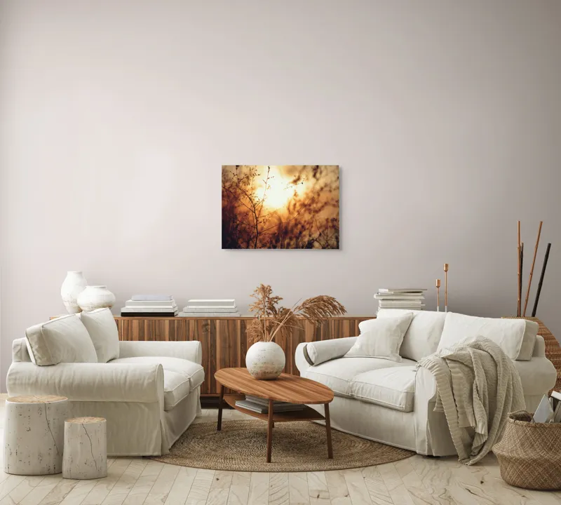 Tablou Canvas, "Raze blânde printre crenguțe subțiri", Apus, Lumină, Siluete, Natură, Contrast, Ramuri, Căldură, Frumusețe, Tranquilitate, Delicatese, 70 x 50 cm – poza 6