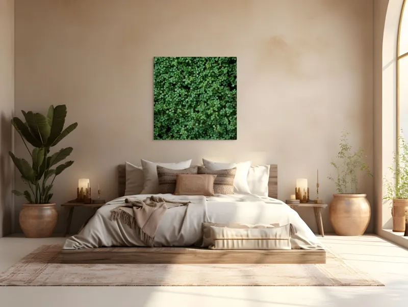 Tablou Canvas, "Covor verde de frunze mici", Verde, Abundență, Frunziș, Natură, Prospețime, 100 x 100 cm – poza 4