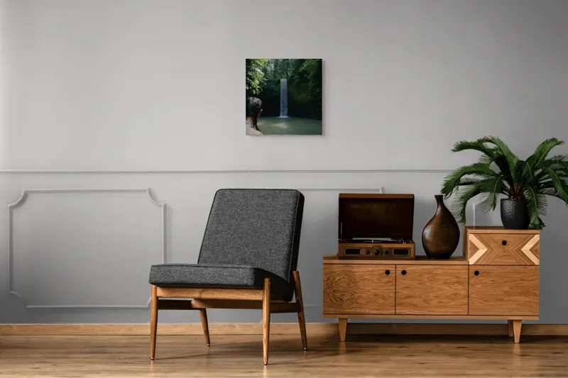 Tablou Canvas, "Cascada ascunsă în inima junglei", Cascadă, Pădure, Apă, Lumină, Vegetație, Relaxare, Natură, Răcoare, Aventură, Calm., 50 x 50 cm – poza 6