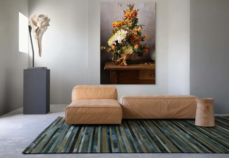 Tablou Canvas, "Vas cu flori și frunze de toamnă", Flori, Toamnă, Vază, Frunze, Culori, Natură, Decor, Lemn, 100 x 150 cm – poza 7