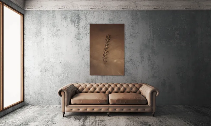Tablou Canvas, "Frunza plutind pe suprafața apei", Nisip, Apă, Frunză, Textură, Natură, Calm, Efect, Arid, Minimalism, Linie., 100 x 150 cm – poza 6