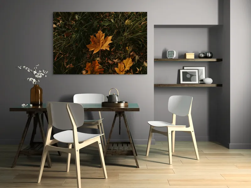 Tablou Canvas, "Frunza ruginie în iarba toamnei", Frunze, Toamnă, Pământ, Culoare, Vegetație, 150 x 100 cm – poza 5