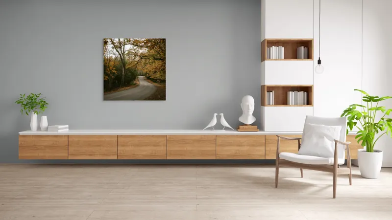 Tablou Canvas, "Drumul întortocheat al toamnei păduri", Drum, Frunze, Toamnă, Pădure, Melancolie, Curbe, Natură, Culoare., 100 x 100 cm – poza 8