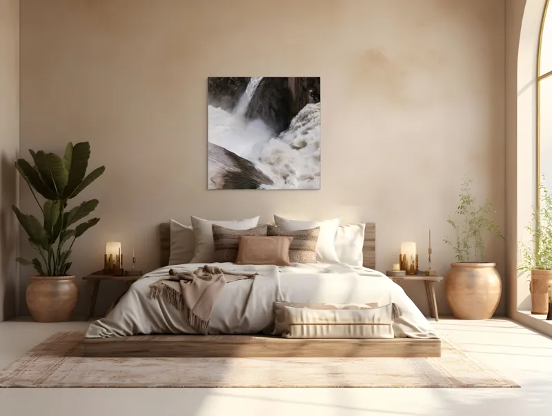 Tablou Canvas, "Cascada tumultoasă în munți stâncoși.", 100 x 100 cm – poza 4