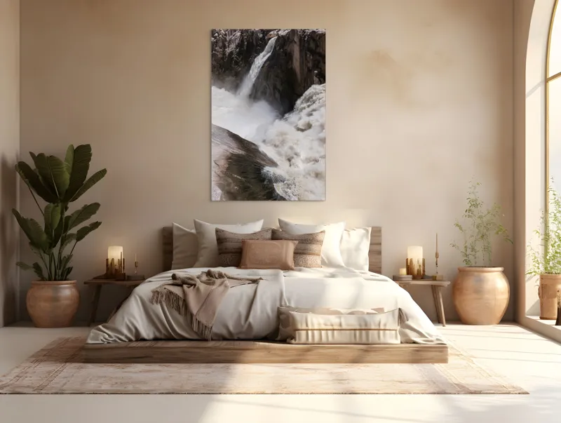 Tablou Canvas, "Cascada tumultoasă în munți stâncoși.", 100 x 150 cm – poza 3