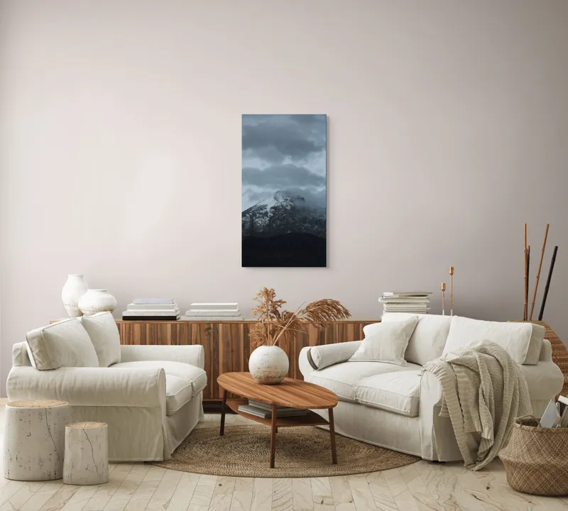 Tablou Canvas, "Norii dansează pe vârf de munte", Muntoasă, Înzăpezită, Norii, Întunecată, Tainică, Impresionantă, 50 x 90 cm – poza 7