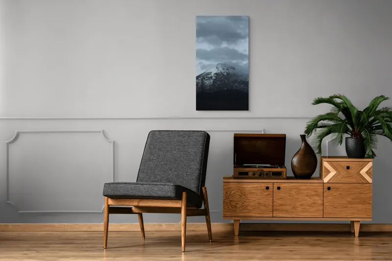 Tablou Canvas, "Norii dansează pe vârf de munte", Muntoasă, Înzăpezită, Norii, Întunecată, Tainică, Impresionantă, 50 x 90 cm – poza 8