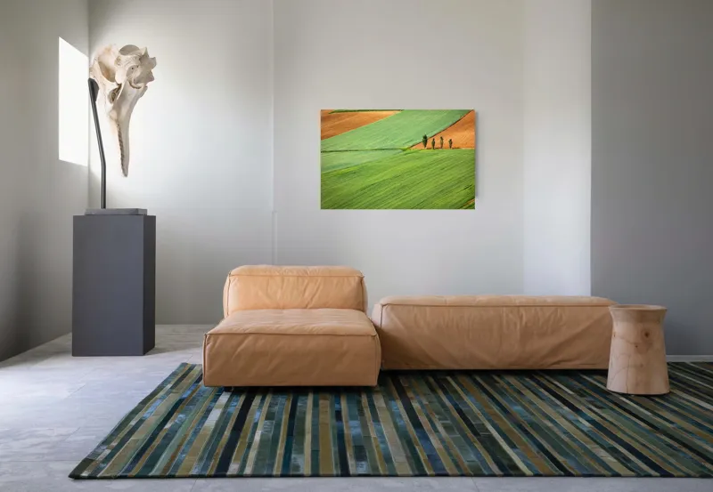 Tablou Canvas, "Campuri verzi cu arbori in linie", Câmpie, Verde, Pom, Lanuri, Natură, Linii, Peisaj, Simetrie, 90 x 50 cm – poza 8