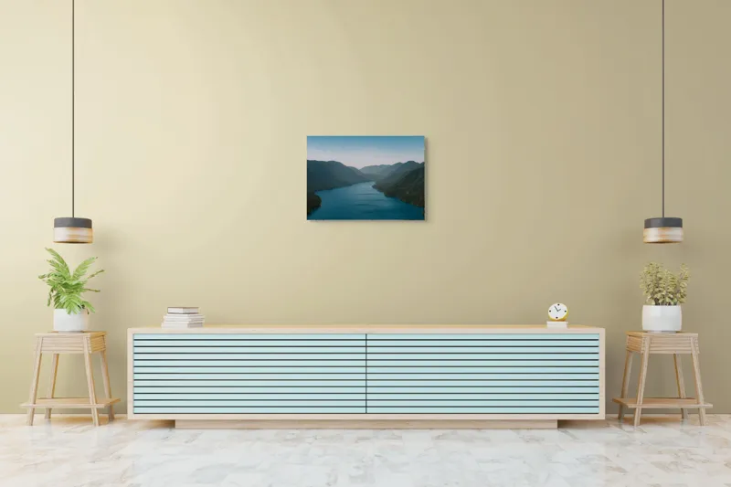 Tablou Canvas, "Tărâmul liniștit al apelor albastre", Natură, Liniște, Munți, Apă, Răcoare, Cer, Peisaj, Frumusețe, 70 x 50 cm – poza 7