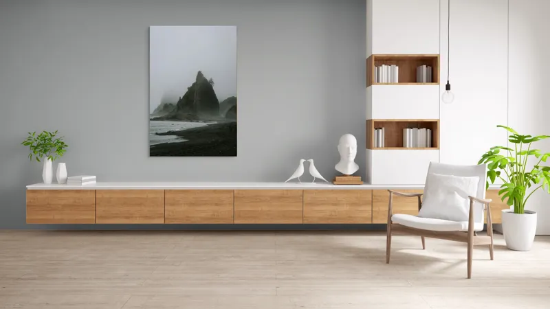 Tablou Canvas, "Ceața peste stâncile misterioase ale mării", Ceață, Stânci, Valuri, Plajă, Pini, Cer, Mister, Natură, Liniște, 100 x 150 cm – poza 8