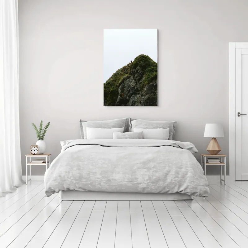 Tablou Canvas, "Vulturul veghează piscul stâncos", Pasăre, Stâncă, Vegetație, Nor, Singurătate, 70 x 100 cm – poza 3