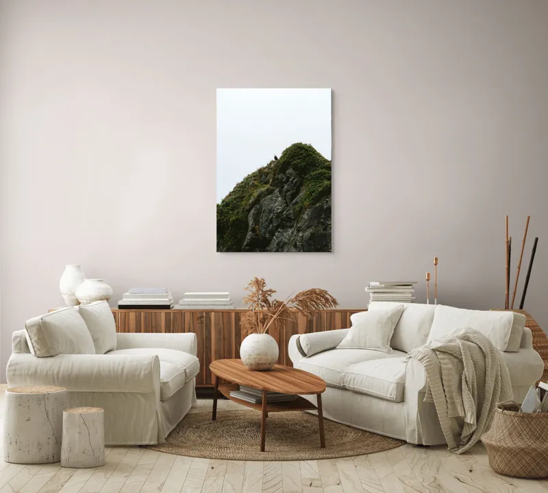 Tablou Canvas, "Vulturul veghează piscul stâncos", Pasăre, Stâncă, Vegetație, Nor, Singurătate, 70 x 100 cm – poza 4