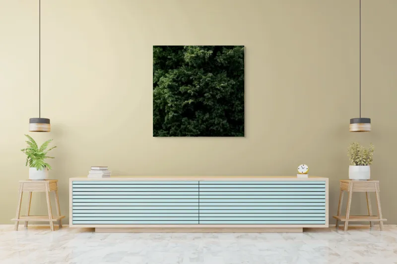 Tablou Canvas, "Verde intens natură ascunsă subtil", Frunziș, Dens, Verde, Textură, Natură, Viu, Organic, Abundență, Vegetație, Lumină, Umbra, Detaliu, Calm, Ecologic, Proaspăt, 100 x 100 cm – poza 5