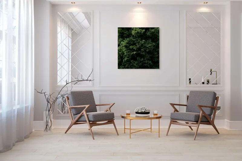 Tablou Canvas, "Verde intens natură ascunsă subtil", Frunziș, Dens, Verde, Textură, Natură, Viu, Organic, Abundență, Vegetație, Lumină, Umbra, Detaliu, Calm, Ecologic, Proaspăt, 100 x 100 cm – poza 7