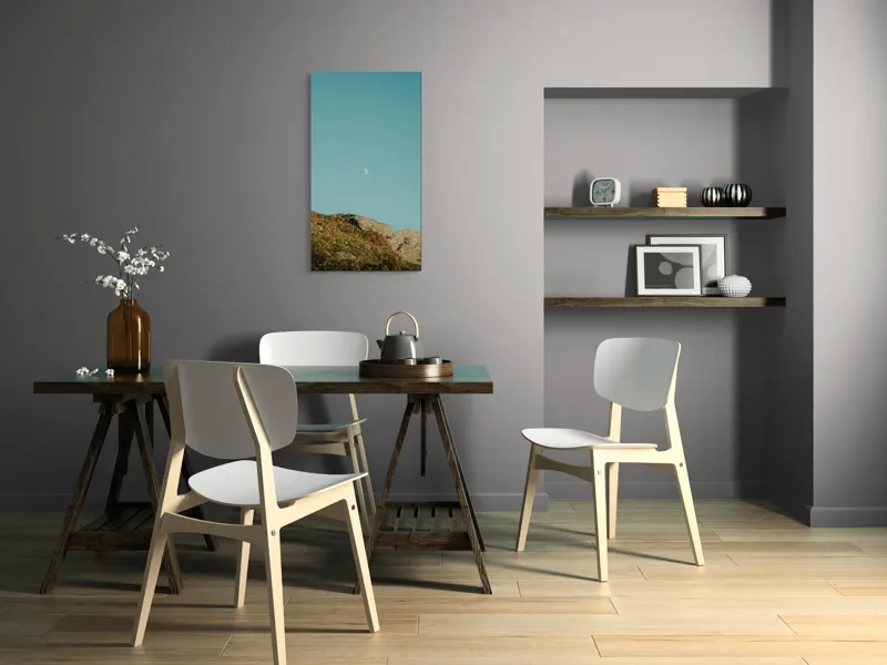 Tablou Canvas, "Luna meditând deasupra colțului stâncos", Cer, Lună, Stânci, Iarbă, Azuriu, Natură, Calm, Seninătate, 50 x 90 cm – poza 4