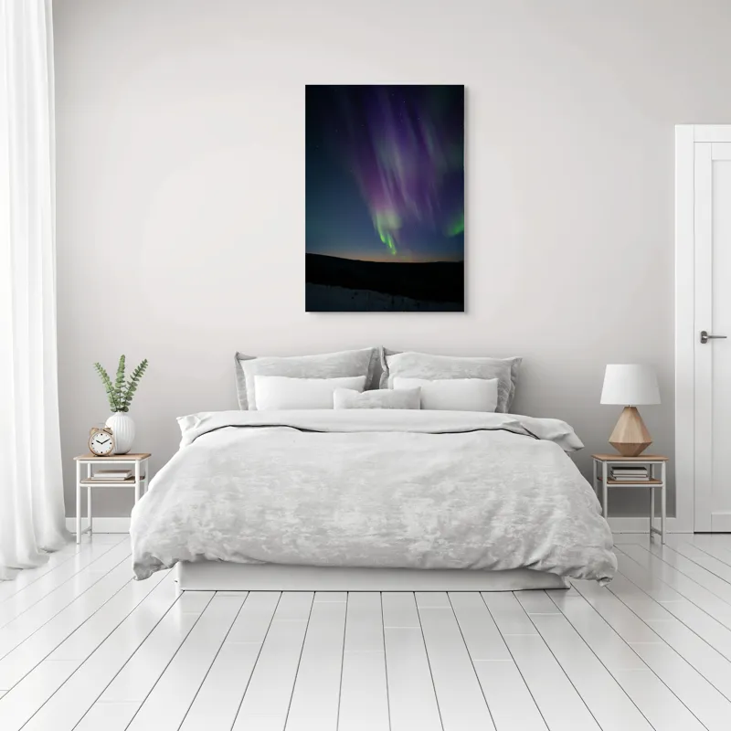 Tablou Canvas, "Aurore boreale dansand pe cer", Aurora, Lumină, Stele, Cer, Mister, Peisaj, Noapte, Fenomen, Colorat, Magical, 70 x 100 cm – poza 3