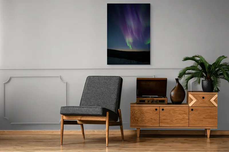 Tablou Canvas, "Aurore boreale dansand pe cer", Aurora, Lumină, Stele, Cer, Mister, Peisaj, Noapte, Fenomen, Colorat, Magical, 70 x 100 cm – poza 6