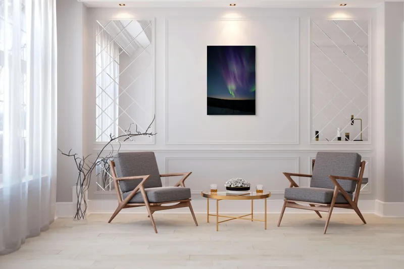 Tablou Canvas, "Aurore boreale dansand pe cer", Aurora, Lumină, Stele, Cer, Mister, Peisaj, Noapte, Fenomen, Colorat, Magical, 70 x 100 cm – poza 8