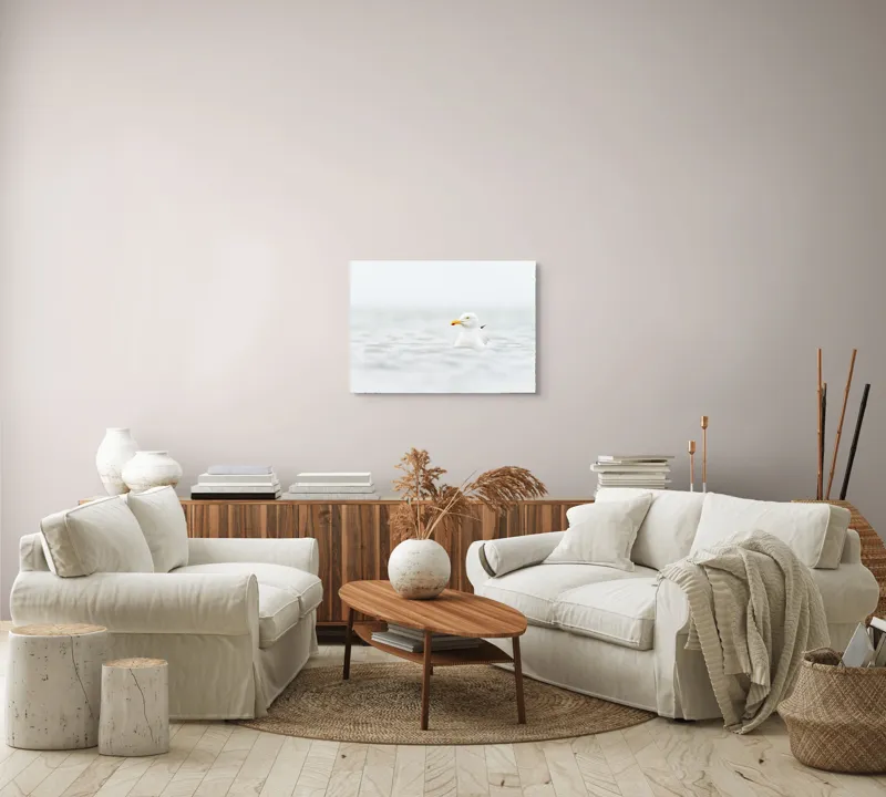 Tablou Canvas, "Pescărușul pe marea liniștită albă", Pescăruș, Apă, Calm, Cer, Pacificator, Armonie, Solitudine, 70 x 50 cm – poza 6