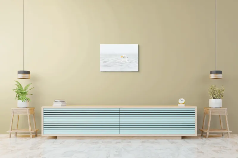 Tablou Canvas, "Pescărușul pe marea liniștită albă", Pescăruș, Apă, Calm, Cer, Pacificator, Armonie, Solitudine, 70 x 50 cm – poza 7