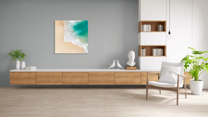 Tablou Canvas, "Valurile mângâie nisipul auriu", Valuri, Nisip, Ocean, Spumă, Turcoaz, Mal, Urme, Liniște, 100 x 100 cm – poza 8