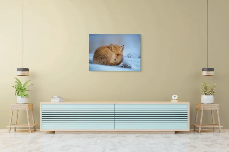 Tablou Canvas, "Vulpe odihnindu-se în zăpadă rece", 100 x 70 cm – poza 4
