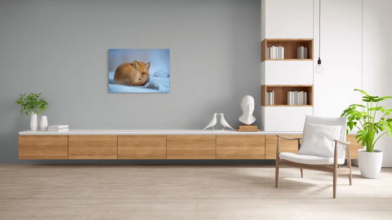 Tablou Canvas, "Vulpe odihnindu-se în zăpadă rece", 100 x 70 cm – poza 6