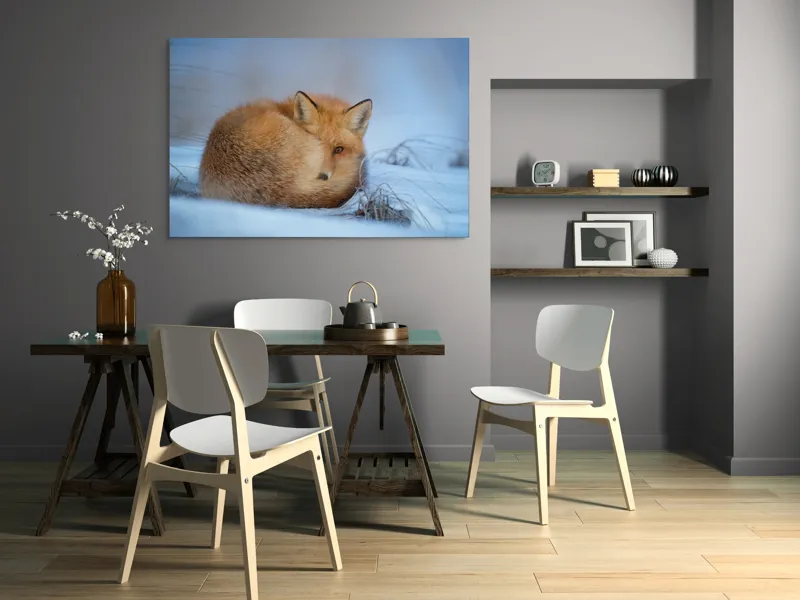 Tablou Canvas, "Vulpe odihnindu-se în zăpadă rece", 150 x 100 cm – poza 5