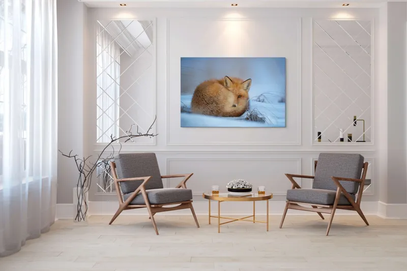 Tablou Canvas, "Vulpe odihnindu-se în zăpadă rece", 150 x 100 cm – poza 7