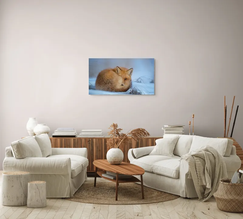 Tablou Canvas, "Vulpe odihnindu-se în zăpadă rece", 90 x 50 cm – poza 4