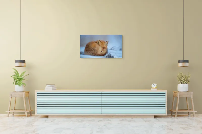 Tablou Canvas, "Vulpe odihnindu-se în zăpadă rece", 90 x 50 cm – poza 5