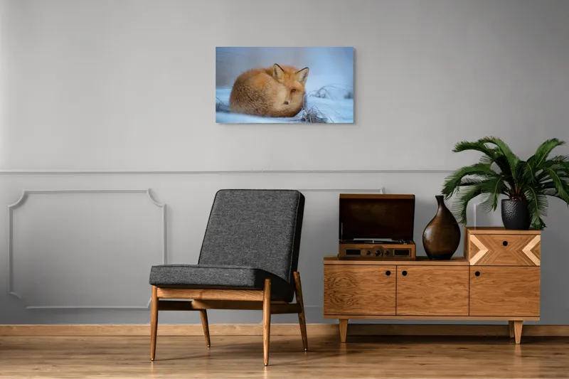 Tablou Canvas, "Vulpe odihnindu-se în zăpadă rece", 90 x 50 cm – poza 6