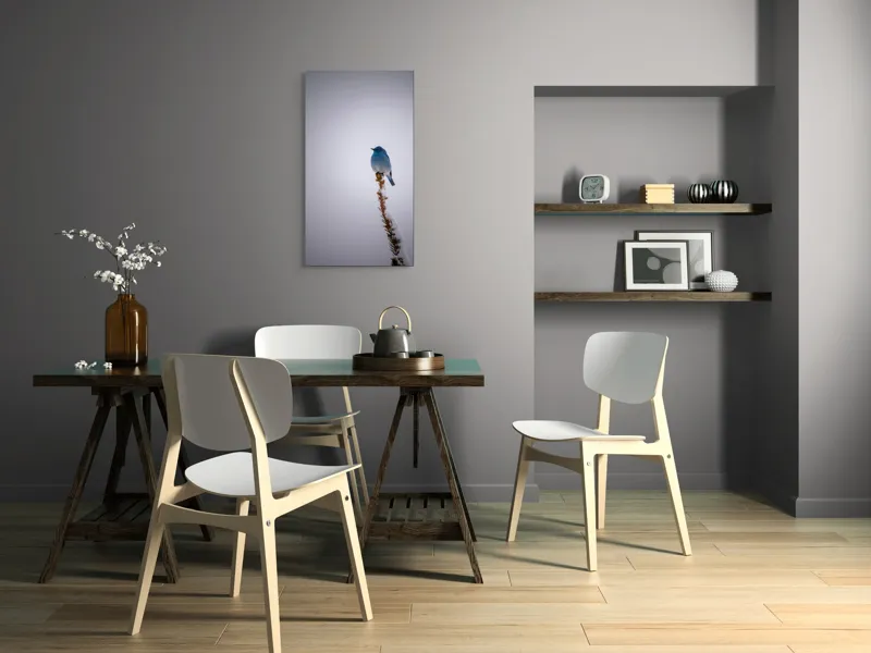 Tablou Canvas, "Pasărea albastră pe creanga înzăpezită", Pasăre, Albastră, Cer, Vârf, Ramură, Zăpadă, Iarnă, Singurătate, Natură, Frig., 50 x 90 cm – poza 4
