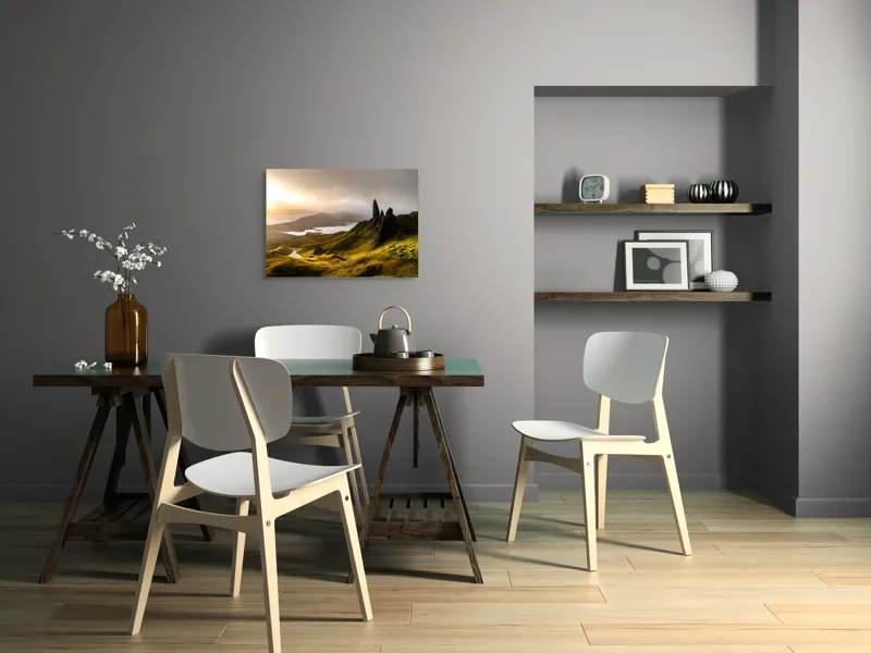Tablou Canvas, "Răsărit pe culmile misterioase ale munților", Lumină, Vârfuri, Peisaj, Verdeață, Cer, Apus, Păduri, Stânci, Liniște, Nature, Mister, Splendoare, 70 x 50 cm – poza 5