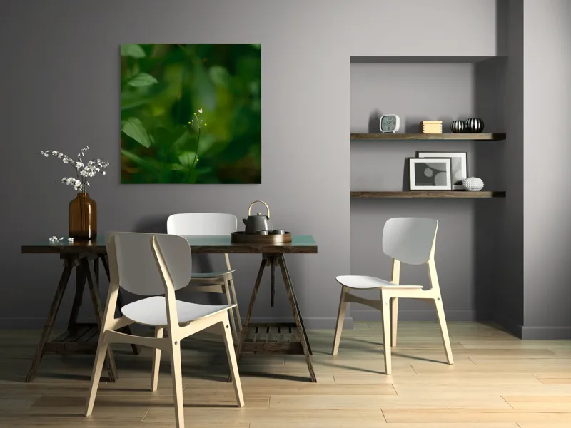 Tablou Canvas, "Inima naturii printre frunze verzi", Verde, Frunziș, Delicat, Petale, Natură, Mic, Fragil, Luminos, 100 x 100 cm – poza 6