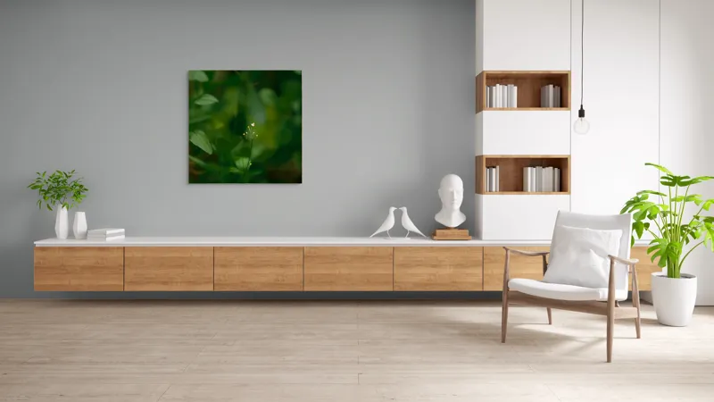 Tablou Canvas, "Inima naturii printre frunze verzi", Verde, Frunziș, Delicat, Petale, Natură, Mic, Fragil, Luminos, 100 x 100 cm – poza 8