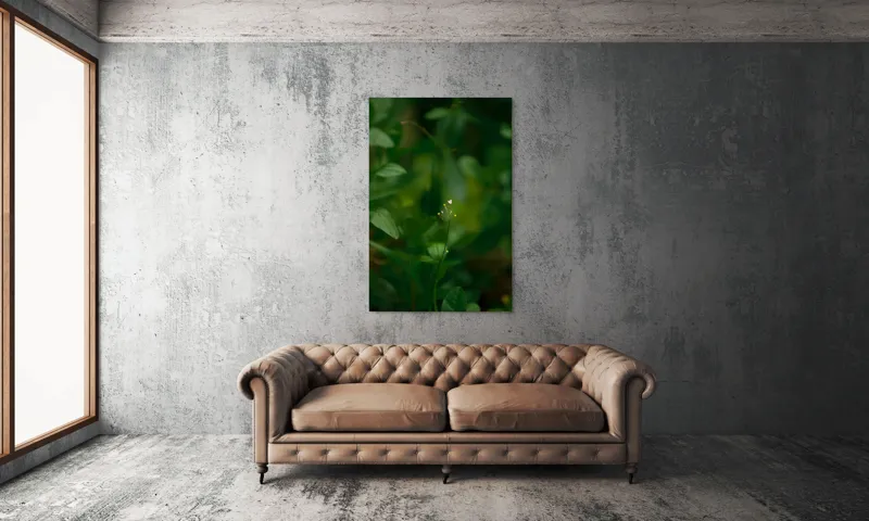 Tablou Canvas, "Inima naturii printre frunze verzi", Verde, Frunziș, Delicat, Petale, Natură, Mic, Fragil, Luminos, 100 x 150 cm – poza 6