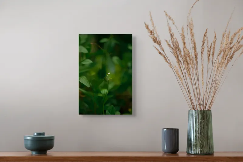 Tablou Canvas, "Inima naturii printre frunze verzi", Verde, Frunziș, Delicat, Petale, Natură, Mic, Fragil, Luminos, 26 x 39 cm – poza 5
