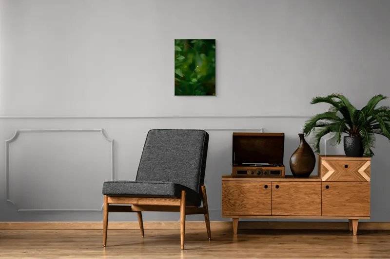 Tablou Canvas, "Inima naturii printre frunze verzi", Verde, Frunziș, Delicat, Petale, Natură, Mic, Fragil, Luminos, 39 x 54 cm – poza 8