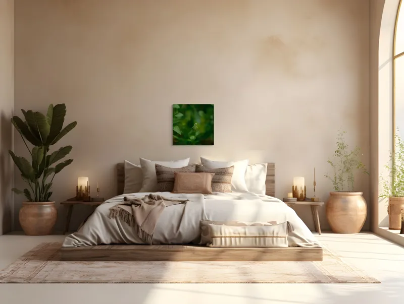 Tablou Canvas, "Inima naturii printre frunze verzi", Verde, Frunziș, Delicat, Petale, Natură, Mic, Fragil, Luminos, 50 x 50 cm – poza 5